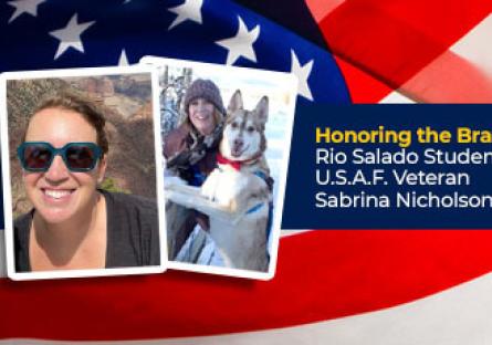 'Honoring the Brave: Rio Salado College Student and U.S. Air Force Veteran Sabrina Nicholson' with two photos of student