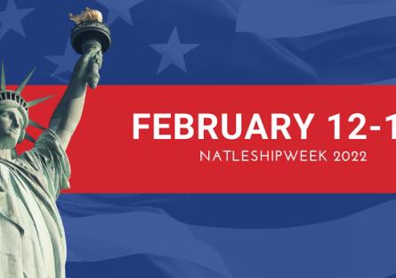photo of Statue of Liberty with text on red background: February 12-19 National Eship Week 2022