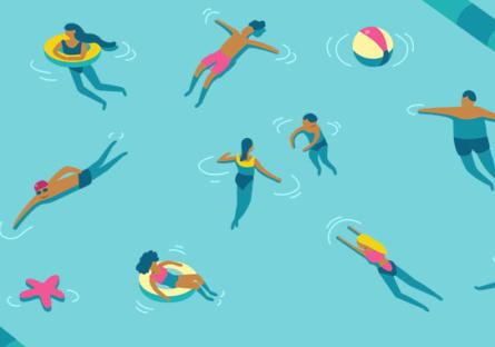 illustration of people swimming in a large public pool