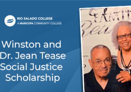 photo of Jean and Winston Tease with text: Winston and Dr. Jean Tease Social Justice Scholarship