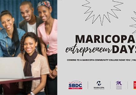 group of diverse college students with text: Maricopa Entrepreneur Days Fall 2022