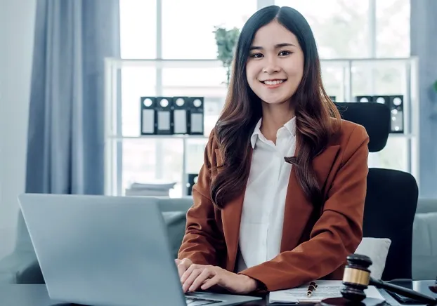 female looking at computer