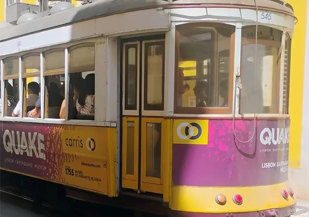 photo of train with people