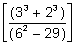 cube of 3 plus cube of 2 over square of 6 minus 29