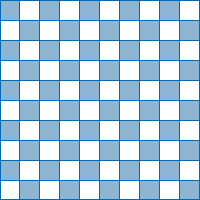 A 100-square grid with half of the boxes shaded in a checkerboard pattern.