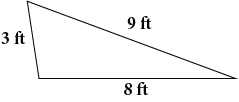 A three-sided polygon with sides of the following lengths: 3 ft, 8 ft, and 9 ft.