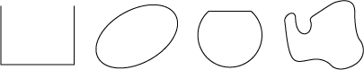 Four shapes. One three-sided open box. One oval. One oval-shaped object with one flat side, and one nondescript blob.