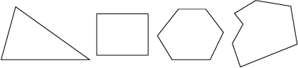 Four shapes, each completely closed, with various numbers of straight line segments as sides.